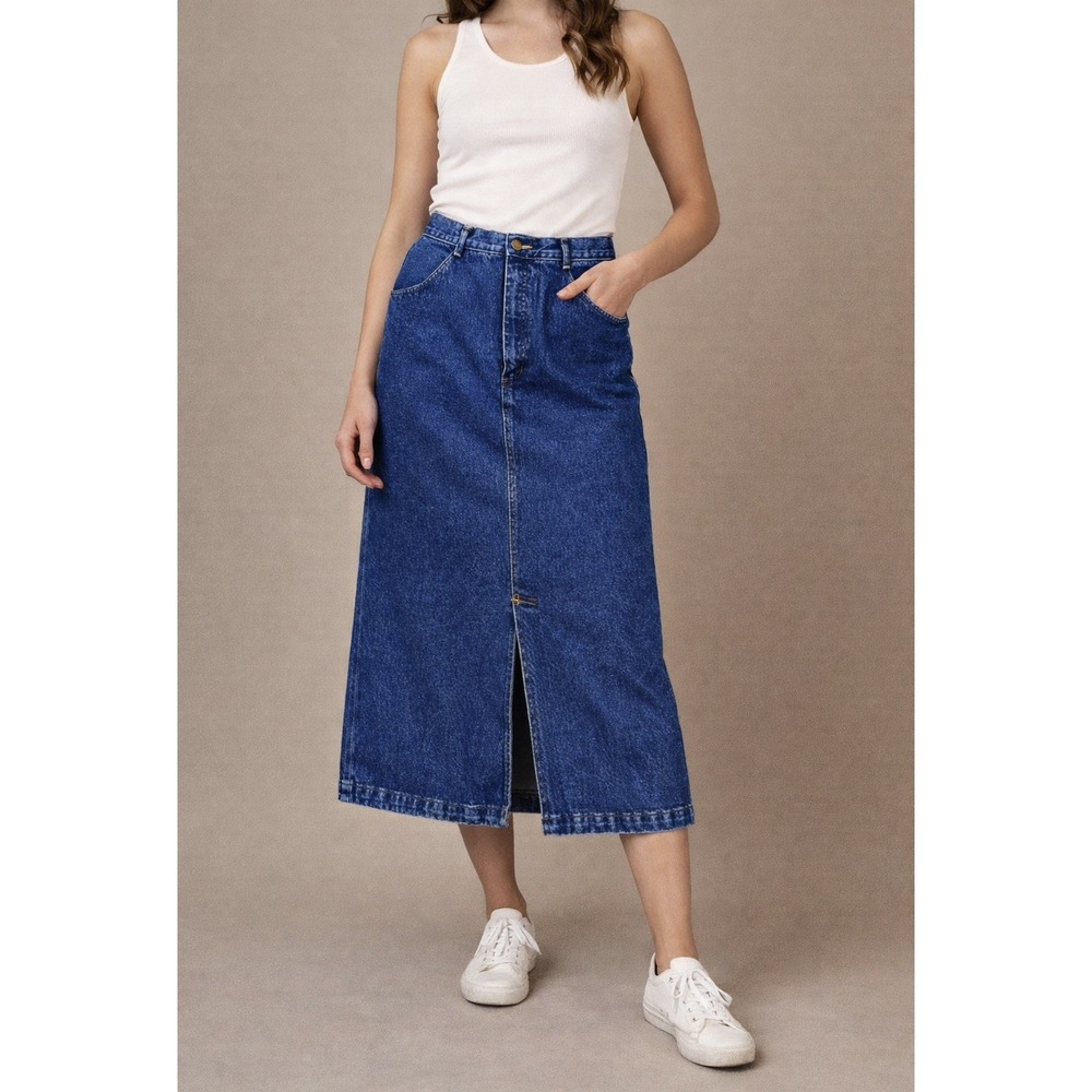 Vintage 90s Gap Denim Midi Skirt USA Made A Line High Rise 27" Minimalist Y2K